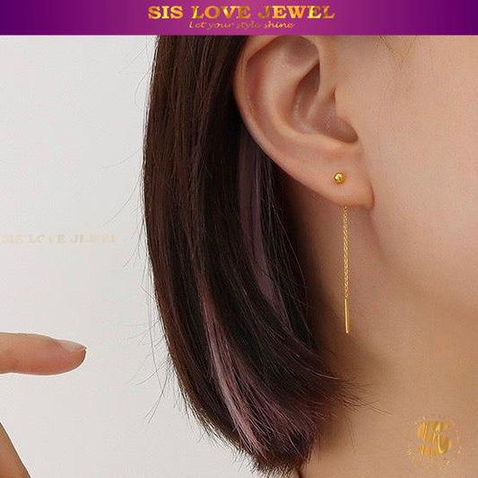 Dainty Gold Plated Bar & Ball Earrings S043