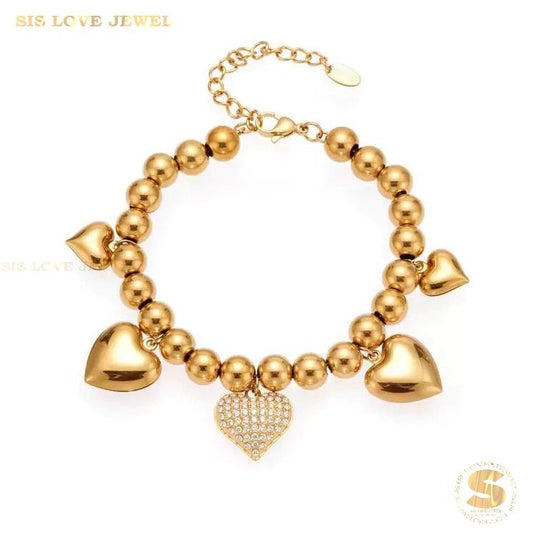 Sweet 18K Gold Heart Beaded Bracelet B244