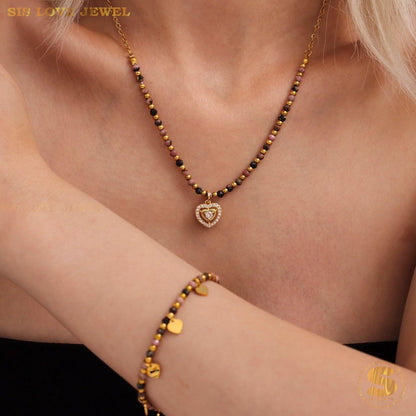 Boho 18K Gold Natural Stone Heart Set N157 B231