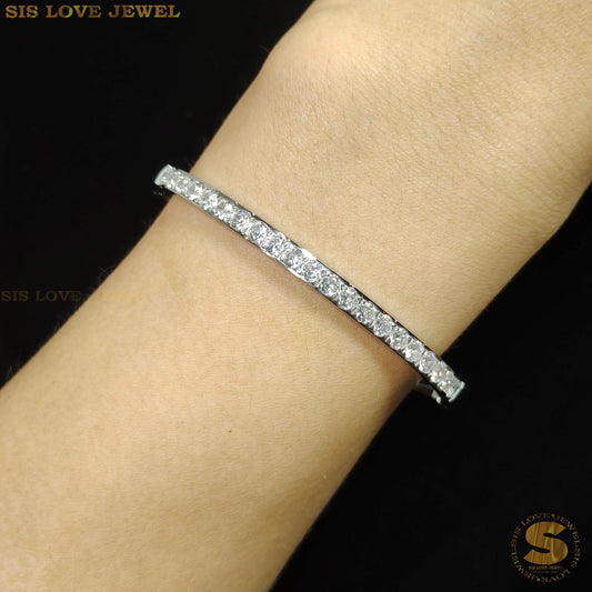 Silver Color Half Row Zirconia Oval Bangle H024