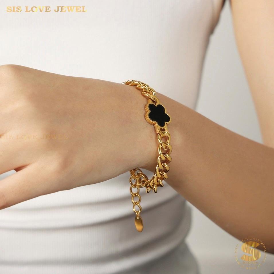 Flower Thick Chain Bracelet B134 Black