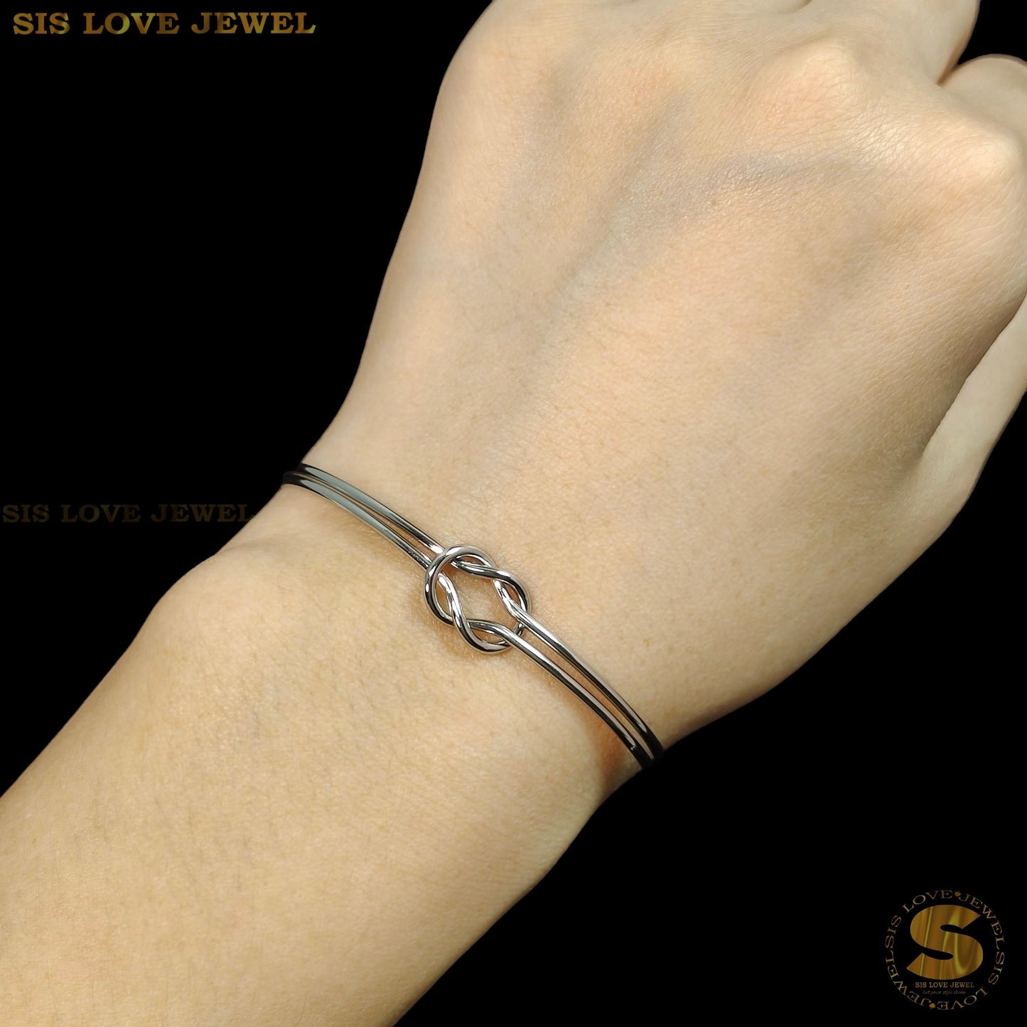 Silver Color Love Knot 2 Layers Adjustable Bangle H114