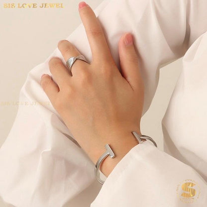 H-Shape Adjustable Bangle H018 Silver