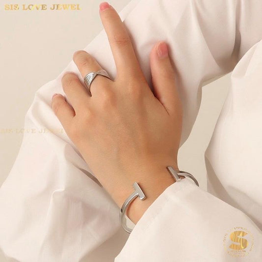 H-Shape Adjustable Bangle H018 Silver