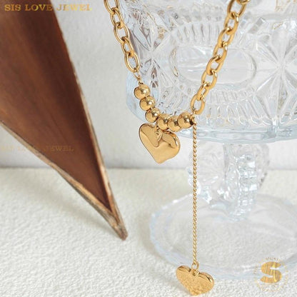 Double Love Heart Pendant Necklace N088