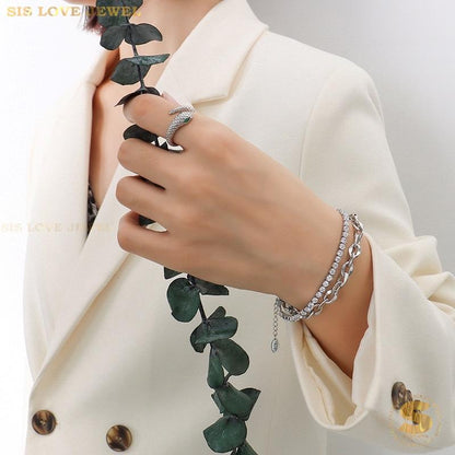 2-Layer Silver Cubic Zirconia Bracelet B204