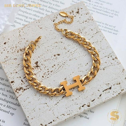 Initial H Chain Necklace & Bracelet Set H