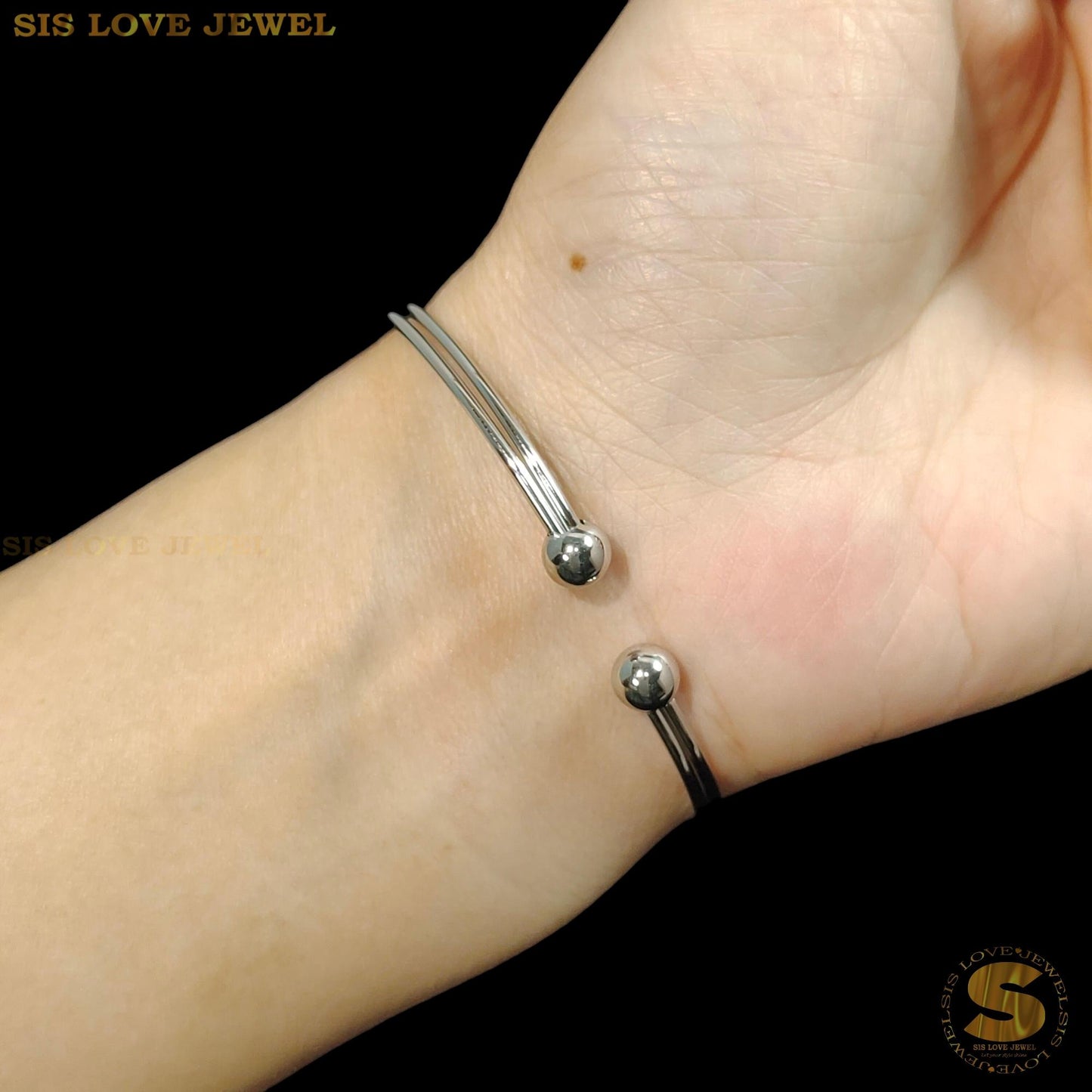 Knot 2-Layer Adjustable Silver Bangle H114 Silver