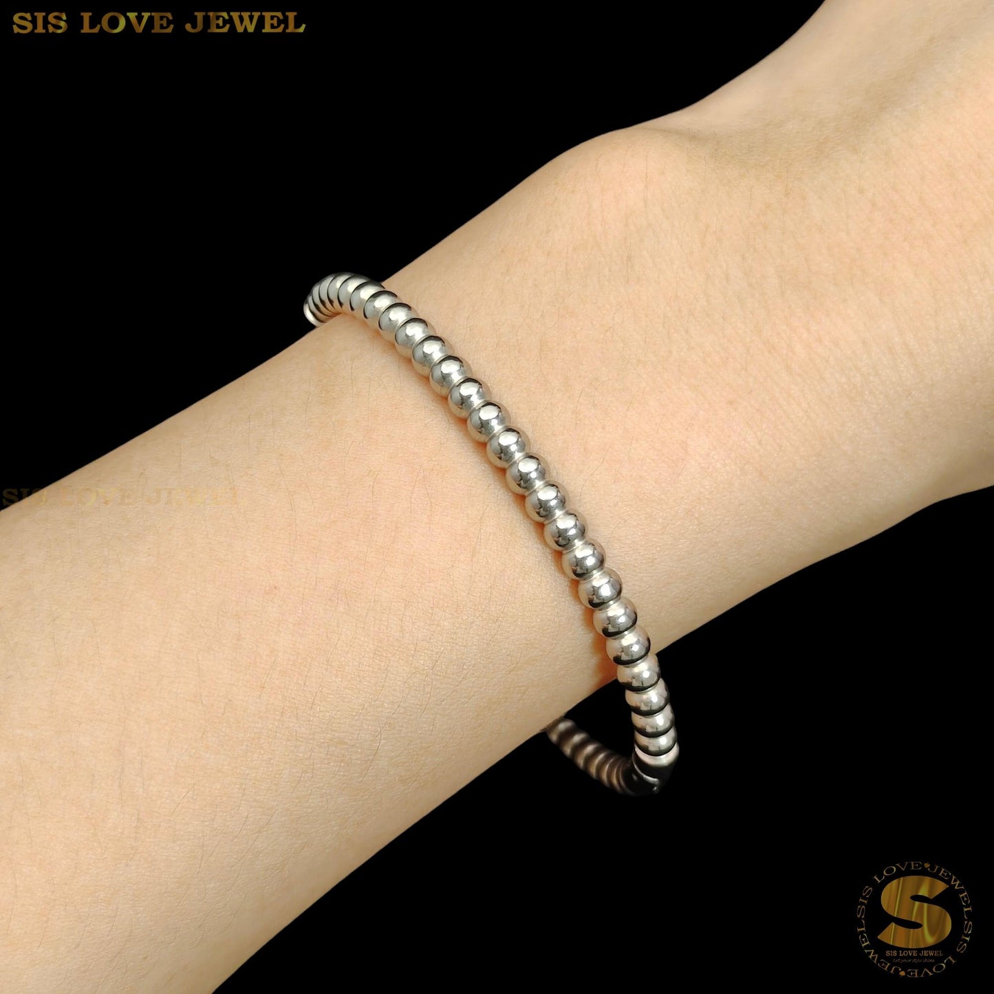 Silver Color Boba Beads Oval Bangle H084