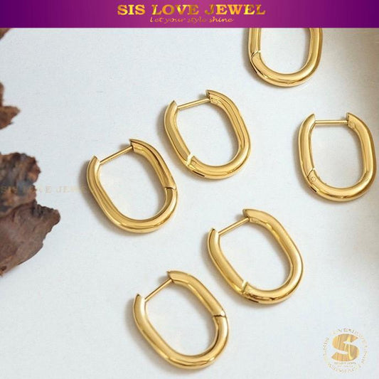 Sleek Rectangular Gold Hoops S020