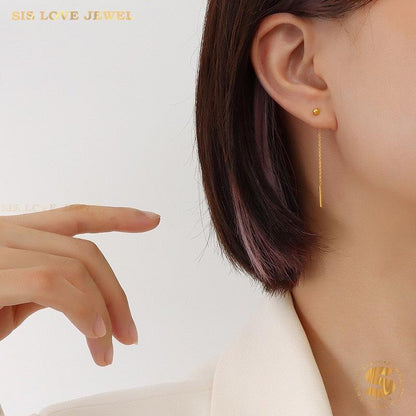 Dainty Gold Plated Bar & Ball Earrings S043
