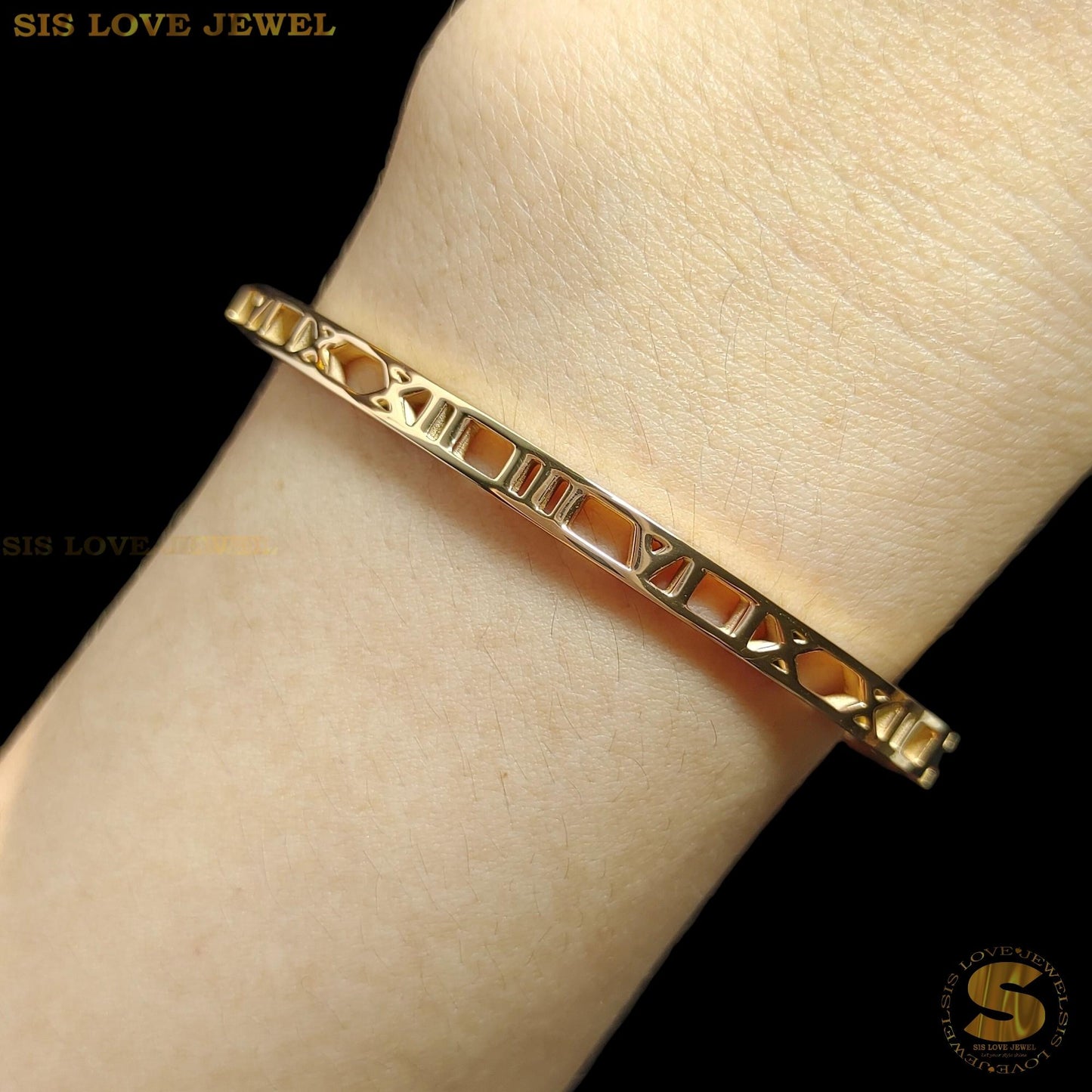 Roman Numeral Bangle H036 Rose Gold