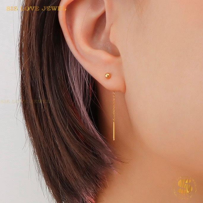 Dainty Gold Plated Bar & Ball Earrings S043