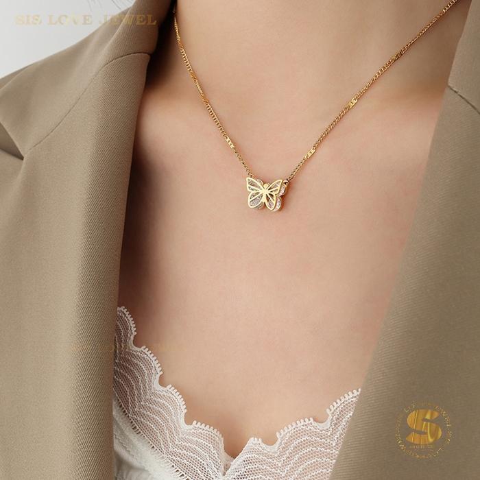 Sparkling Cubic Zirconia Butterfly Necklace N016