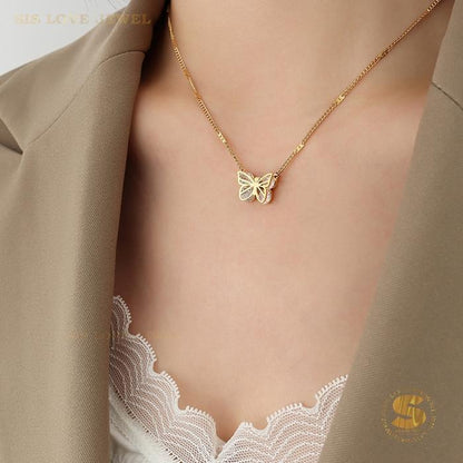 Sparkling Cubic Zirconia Butterfly Necklace N016