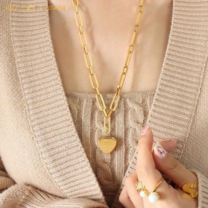 Long Chain Paperclip Love Pendant Necklace N082
