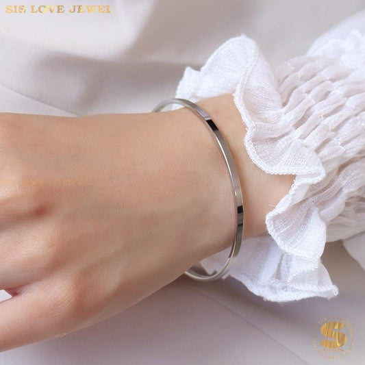 Classic Plain Round Bangle H005 Silver