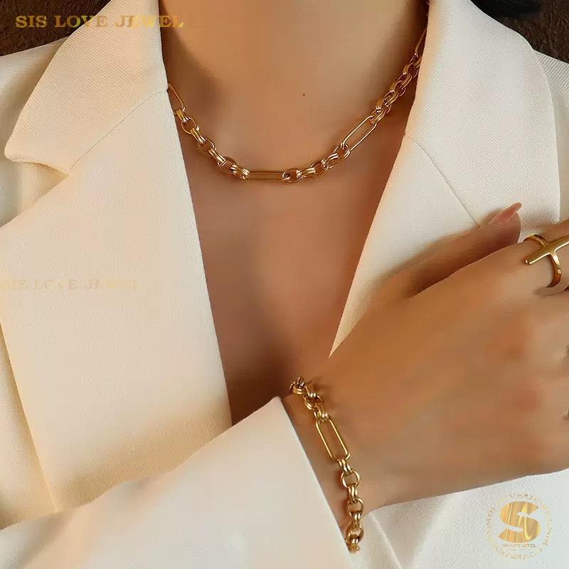 Chic 18K Gold Paperclip Chain Set N158 B246