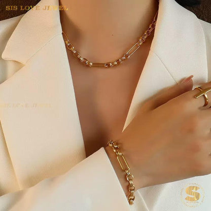 Chic 18K Gold Paperclip Chain Set N158 B246