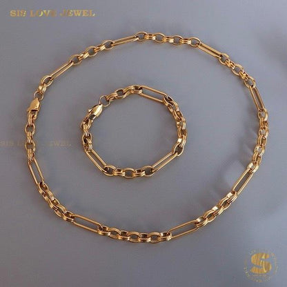 Chic 18K Gold Paperclip Chain Set N158 B246