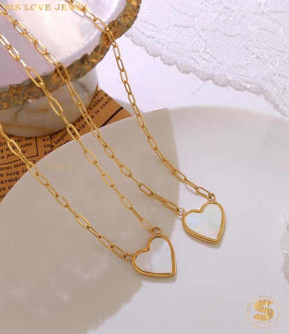 Shell & Love Pendant Paperclip Necklace N108