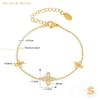 Lucky 18K Gold Clover Zircon Bracelet B242