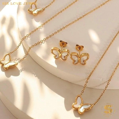 Elegant Gold Plated Butterfly Jewelry Set