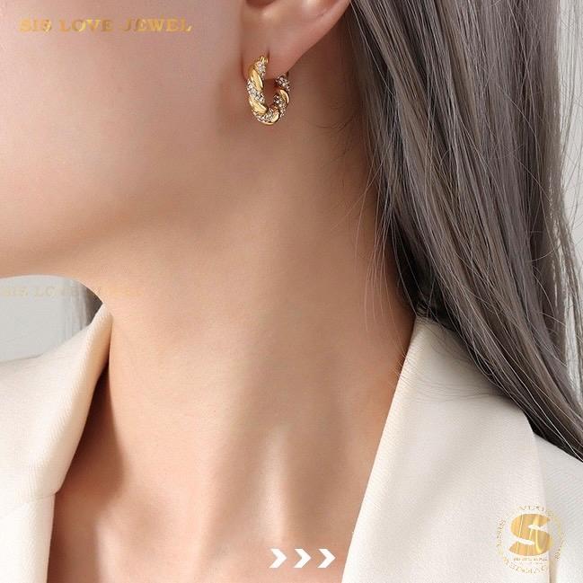 Twisted Pave Crystal Hoops S025