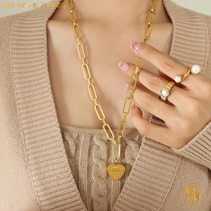 Long Chain Paperclip Love Pendant Necklace N082