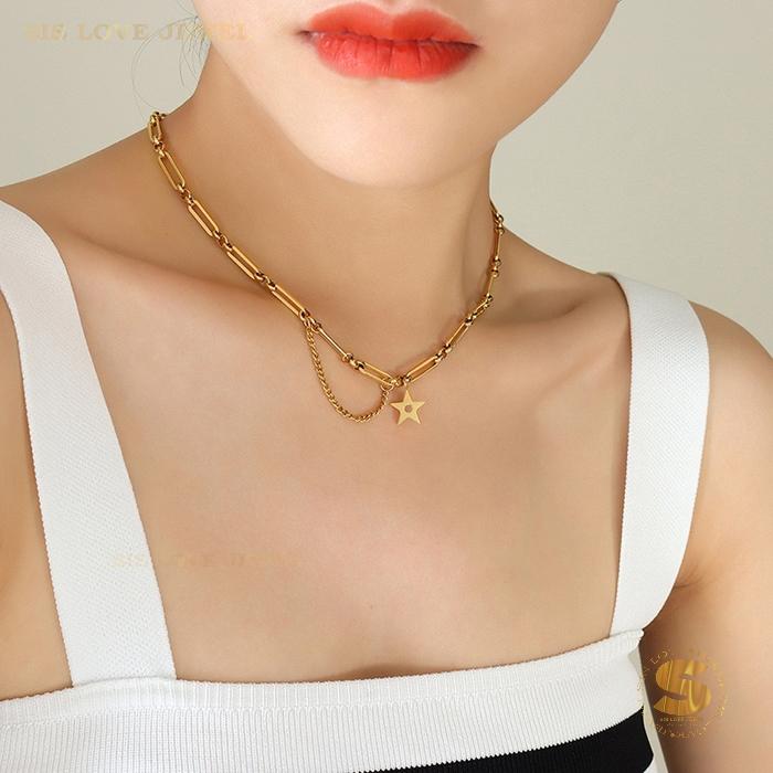 Paperclip Chain Star Necklace N023