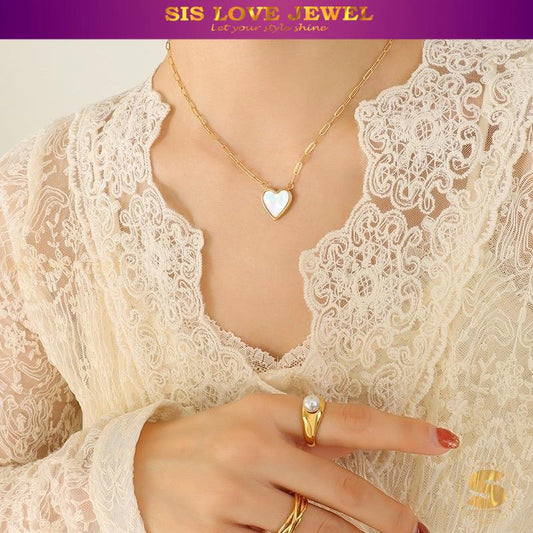 Shell & Love Pendant Paperclip Necklace N108