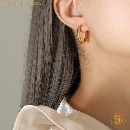 Sleek Rectangular Gold Hoops S020