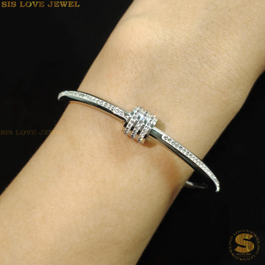 Silver Color Shiny Oval Bangle H090