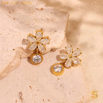 Sparkling Flower Drop Earrings S049