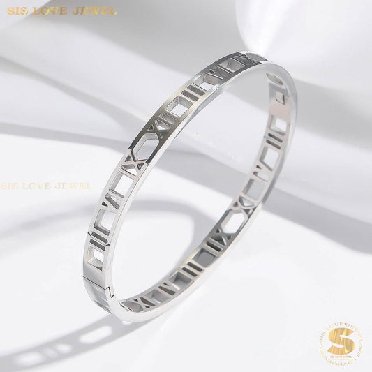 Roman Number Bangle H037 Silver