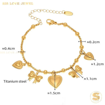 Sweet Bow & Love Charm Bracelet B256