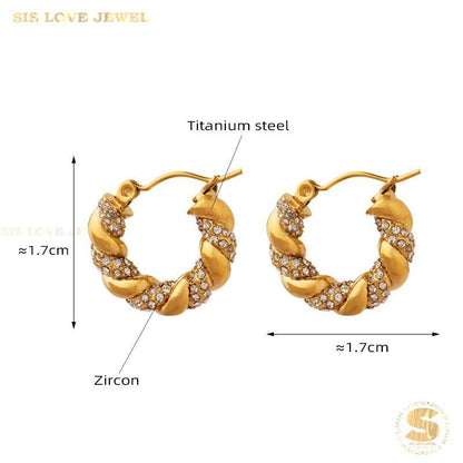 Twisted Pave Crystal Hoops S025