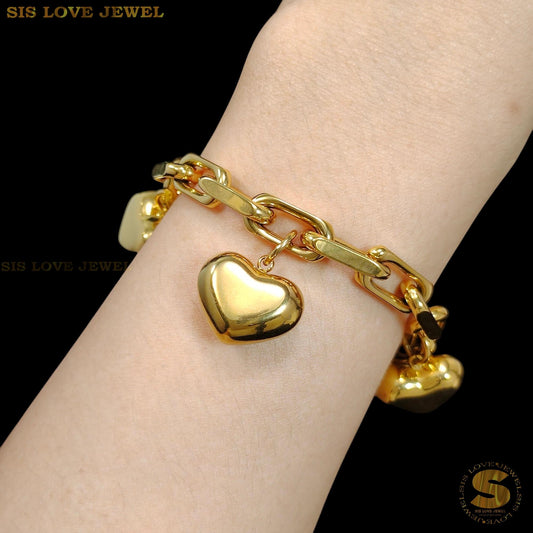 Chunky Heart Charm Gold Bracelet B266