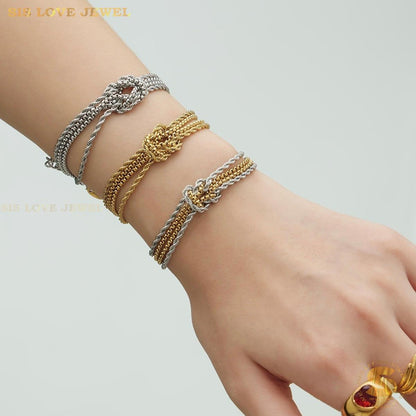 Knot Layered Chain Gold Bracelet B262