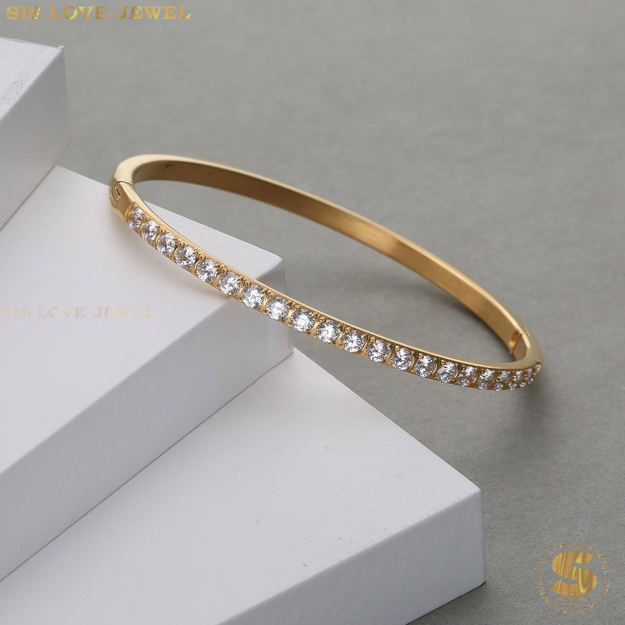 Half Row Zircon Bangle H024 Gold