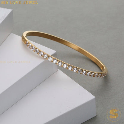 Half Row Zircon Bangle H024 Gold