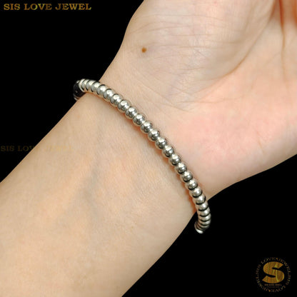 Silver Color Boba Beads Oval Bangle H084