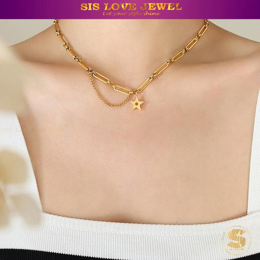 Paperclip Chain Star Necklace N023
