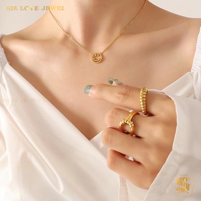 Titanium Steel Gold Plated Cute Smile Face Pendant Necklace & Earrings –  Sis Love Jewel