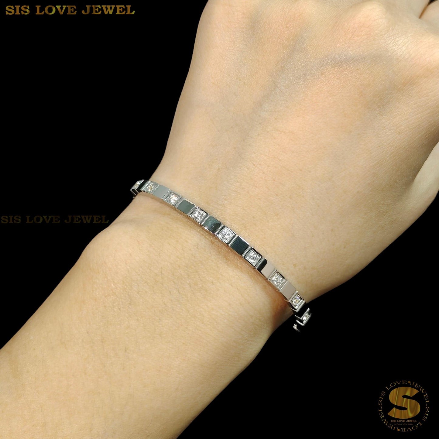 Silver Color Cubic Zirconia Full Diamond Bangle H033