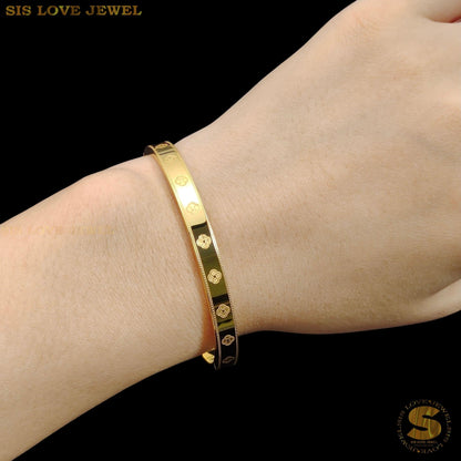 Mini Flower Oval Bangle H164 Gold