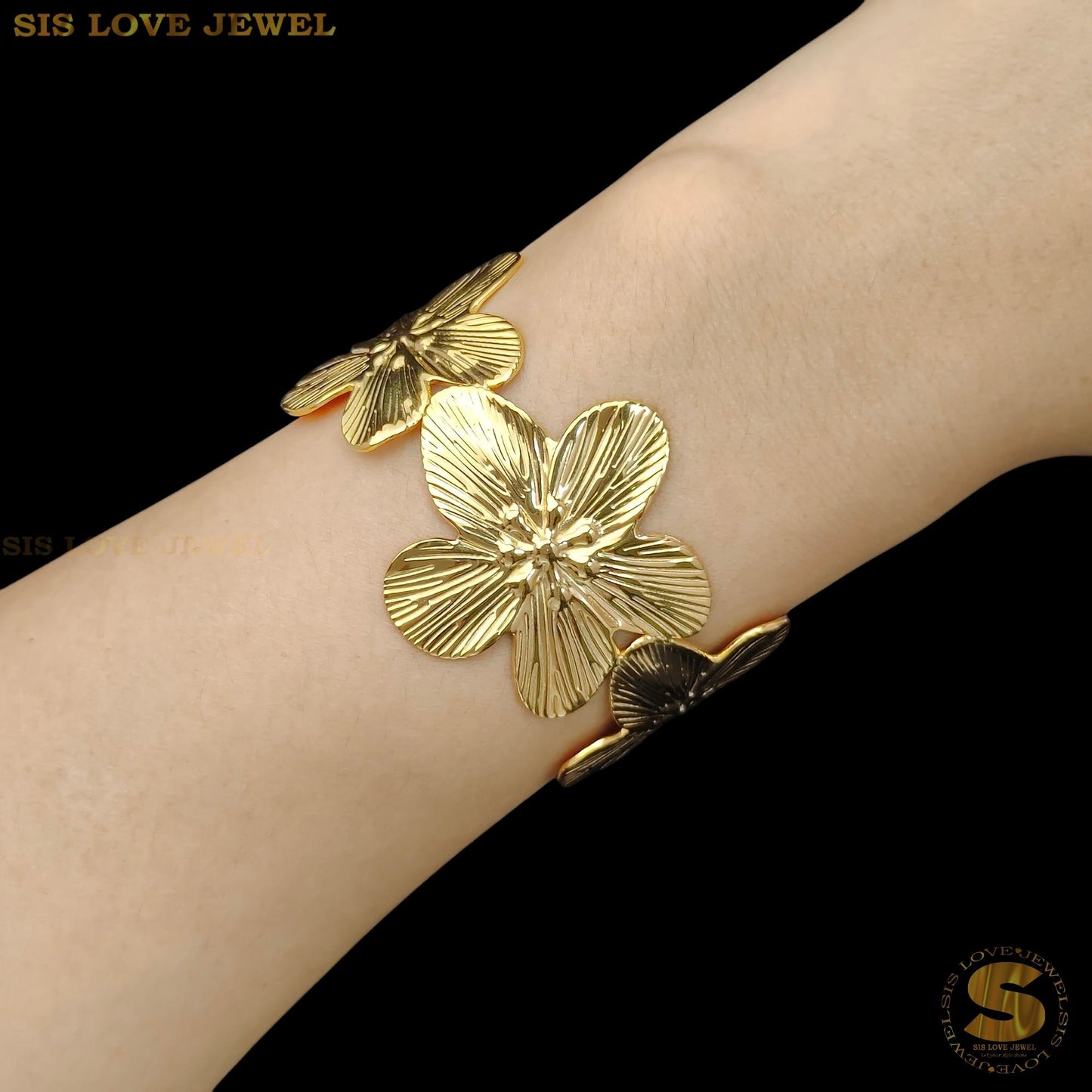 Big Flowers Adjustable Open Bangle H159