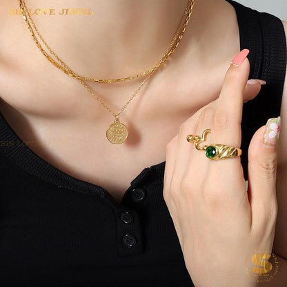 Double Layer Gold Plated Tag Necklace N035