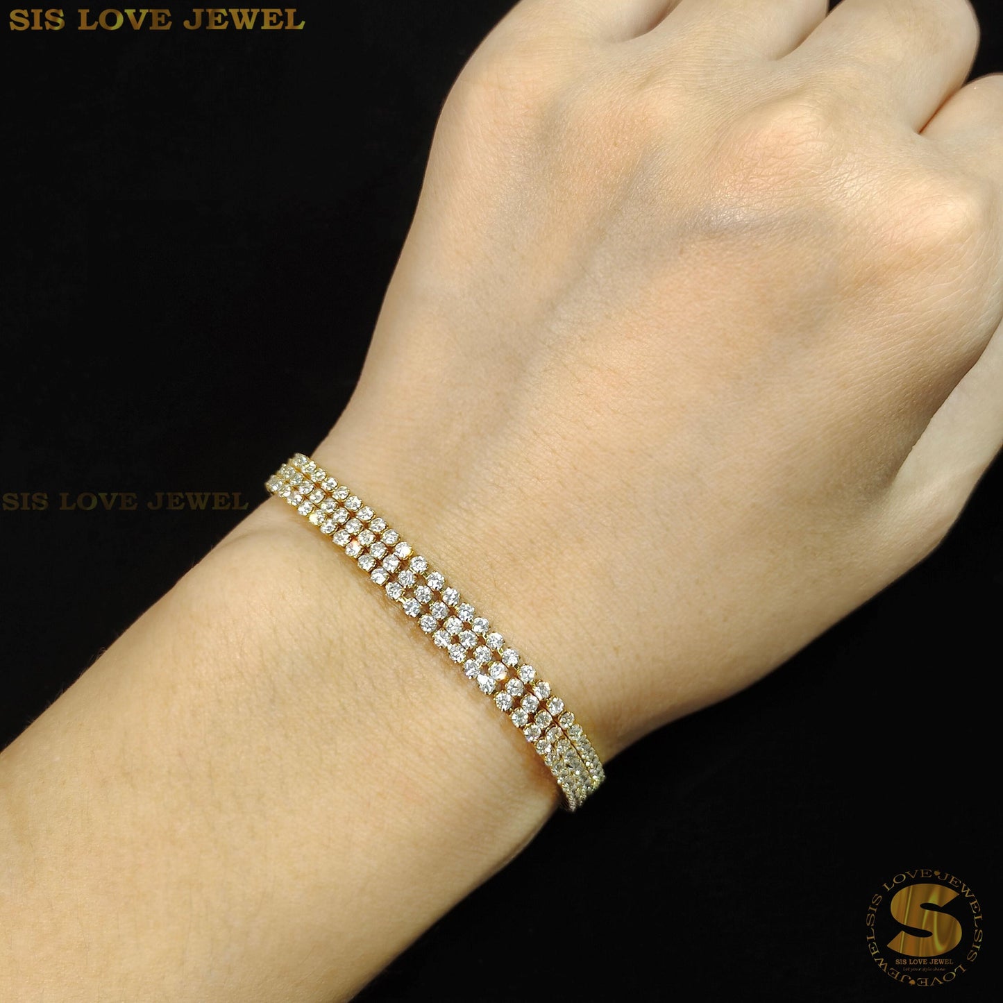 Cubic Zirconia 3-Layer Bracelet B1446 White