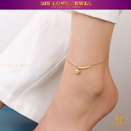 Smiley Face Gold Plated Anklet A025